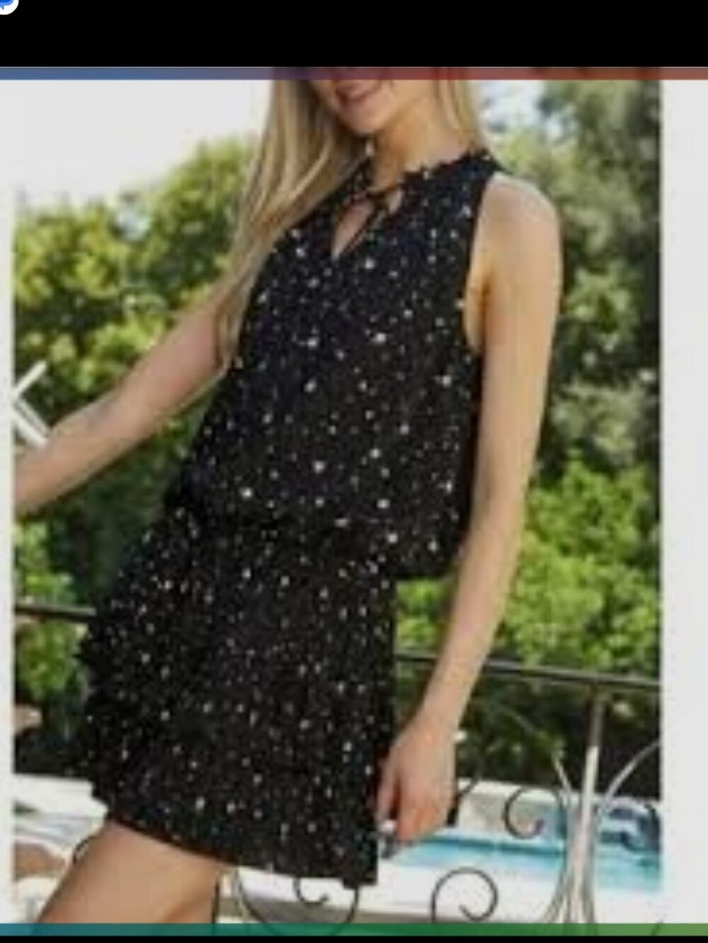 Current Air Black Star Print Tiered Mini Dress